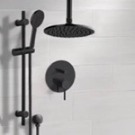 Remer SFR96 Matte Black Shower Set With 8 Inch Rain Ceiling Shower Head and Hand Shower